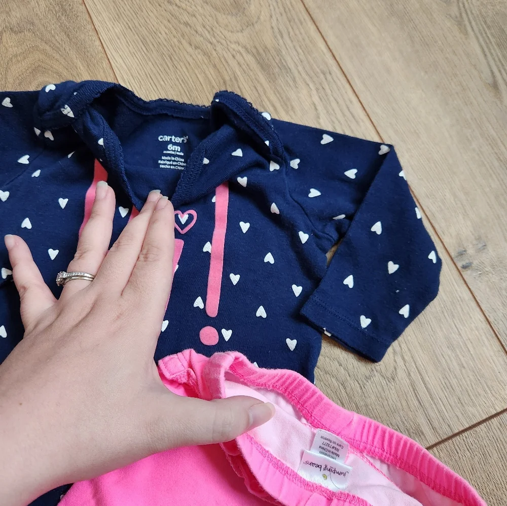 Navy Heart Top and Pink Ruffle Pants Outfit